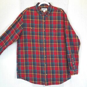 Duluth Trading Flannel Shirt Men LT Red‎ Plaid 100% Cotton Relaxed Fit Work